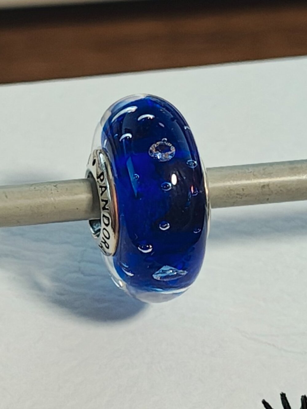 Authentic Pandora Retired Dark Blue Effervescence Murano Glass Charm – 791630CZ